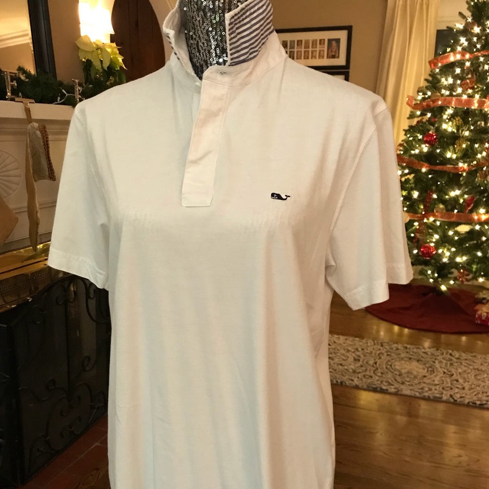 Vineyard Vines Polo w/ Striped Placket and Collar